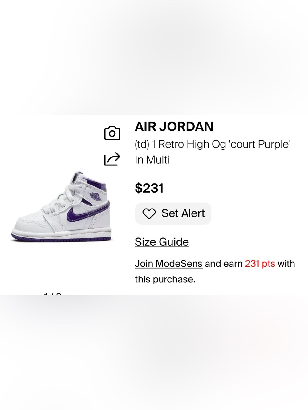 Air Jordan 1 Retro High OG TD 'Court Purple'